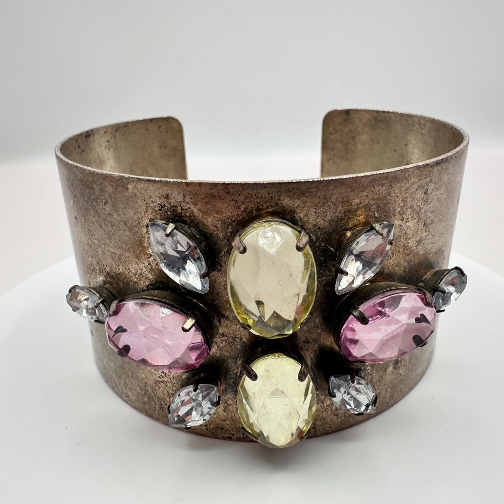 Vintage Y2K Rhinestone Wide Cuff Bracelet Boho Statement Jewelry